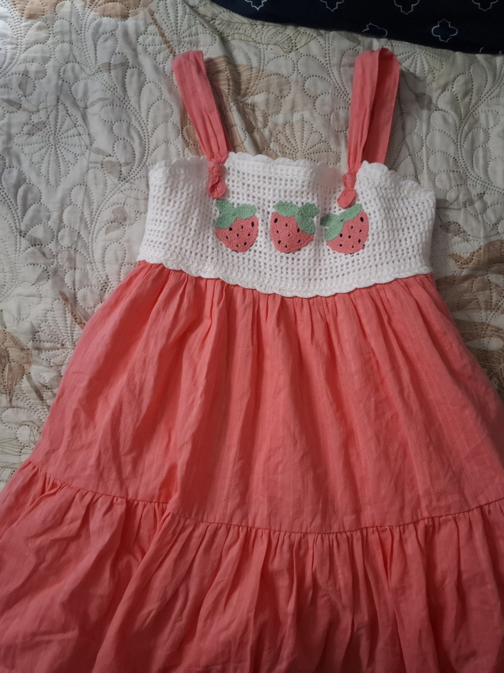 Tommy Bahama Coral and White Strawberry Crochet Sundress for Girls